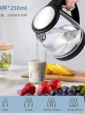 美110V电热规水壶欧规蓝玻璃烧56036水壶自动断水电家用光花茶壶