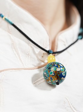 大漆珠项链 DIY手工编绳吊坠民族风项坠女式小众复古锁骨链配饰品