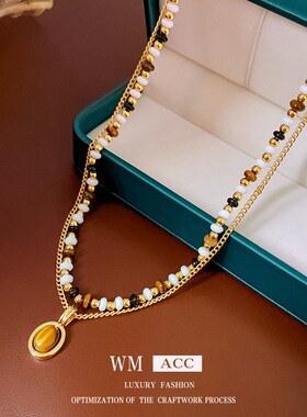 真金电镀椭圆虎眼石金属项链气质百搭锁骨链时尚复古项饰厂家