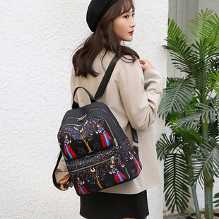 韩版新款时尚牛津布女士双肩包轻便防泼水大容量民族风出行小背包