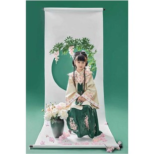 女童汉服春夏明制云肩竖领儿童端庄大气古装浅黄色上衣绿色马面裙