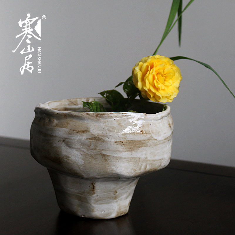 寒山居粗陶水培花盆禅意空间花器日式花道器皿陶瓷插花盆水盂碗钵