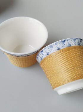 竹丝扣瓷盖碗茶具四川非遗瓷胎竹编青瓷盖碗套装商务送礼送外国人
