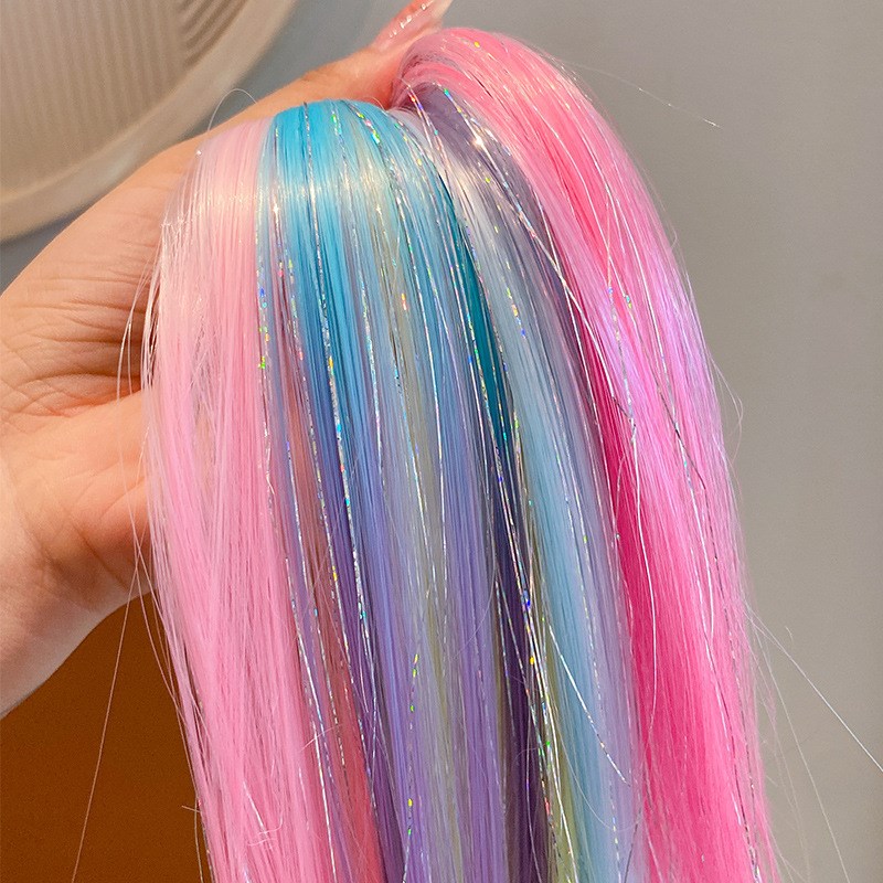 5个 女童彩色假发甜酷女孩发饰头饰儿童挂耳染色发片无痕接发卡子