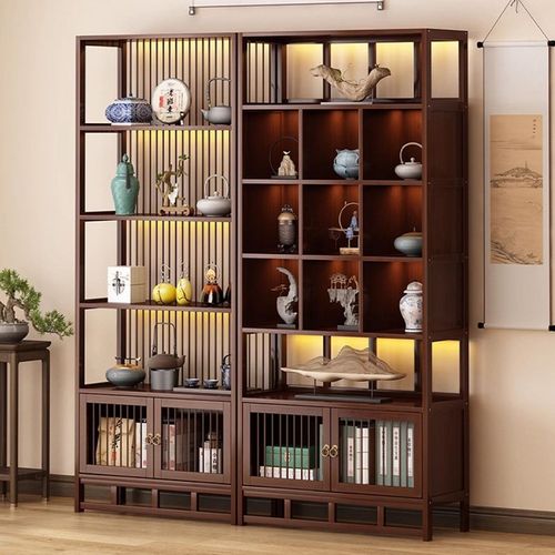 博古架实木新中式茶室茶柜置物架茶叶收纳架子客厅摆件陈列展示柜