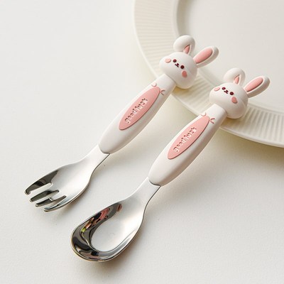 可爱元宝勺316不锈钢宝宝专用辅食勺叉套装家用儿童吃饭卡通餐具