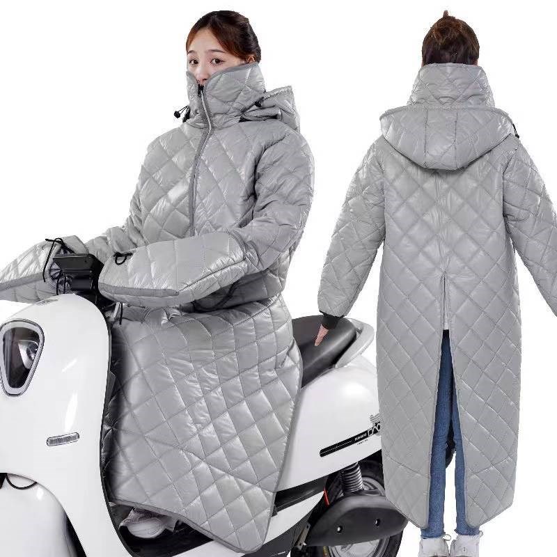 冬天骑车保暖加绒加厚防水挡风衣女连帽电动车挡风被冬款防风棉衣