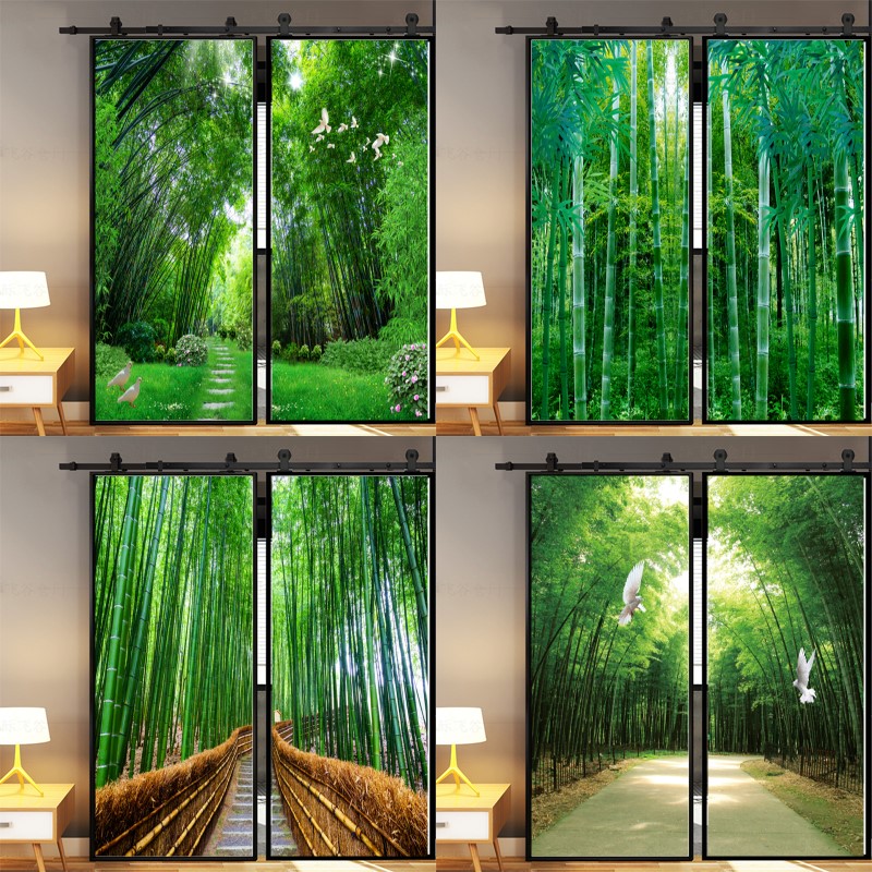 电梯卫生间浴室玻璃整张贴画自粘衣柜木门装饰竹林门贴纸厕所改造