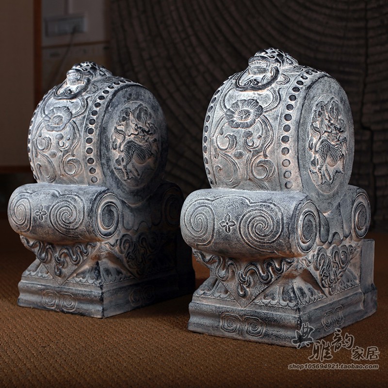 新中式仿石雕抱鼓石门墩一对仿古典石镇门当户对貔貅麒麟门口摆件