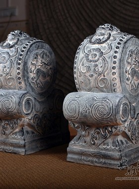 新中式仿石雕抱鼓石门墩一对仿古典石镇门当户对貔貅麒麟门口摆件