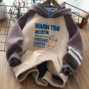 上衣 儿童外套秋冬装 童装 连帽加绒加厚厚棉T男童中大童2023秋冬季