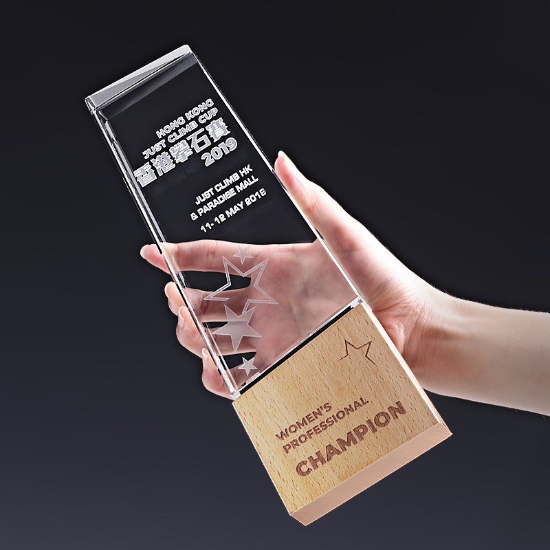 水晶奖杯定制定做实木刻字高档创意疫情志愿者颁奖内雕奖牌捐赠