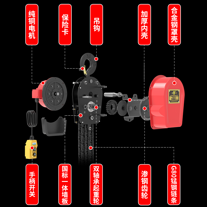 环链电动葫芦220v1吨2吨3吨5吨10吨小吊葫芦380v电动倒链吊机提升