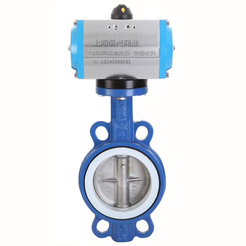 D671F-16P气动蝶阀气动不锈钢四氟对夹式蝶阀门DN50 65 80 100125
