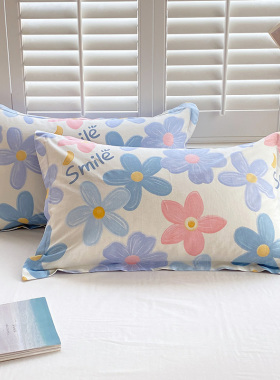 全棉枕套单件简约纯棉枕芯套长方形枕头套成人单人48x74cm一对装