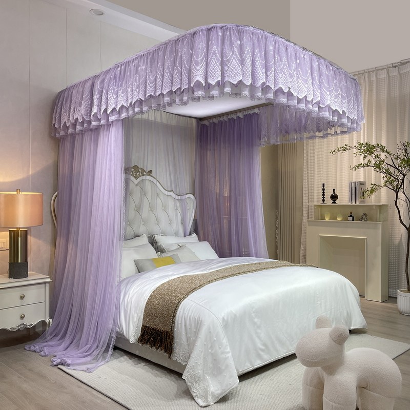 2023新款导轨式蚊帐家用U型轨道1.8米床加密支架卧室伸缩可升降