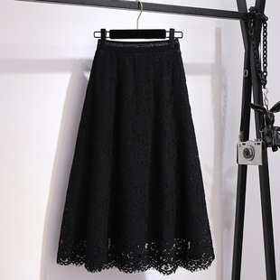 蕾丝半身裙女2021夏天女装中长款高腰a字裙垂感半身裙子夏季半裙
