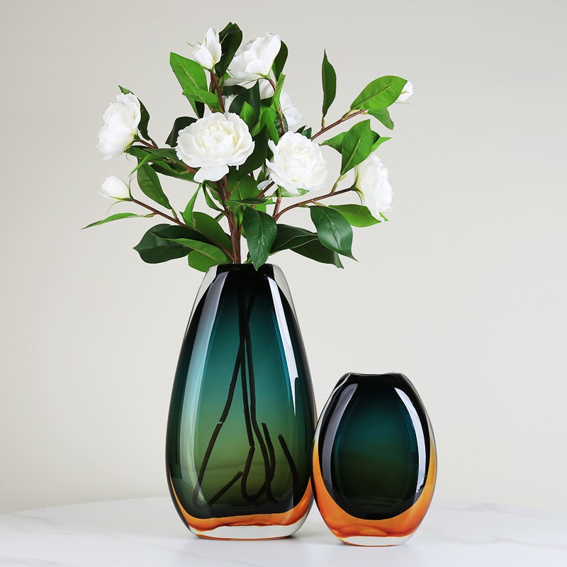 轻奢琉璃彩色花瓶摆件客厅餐桌样板间售楼处玻璃森林黄昏插花花器