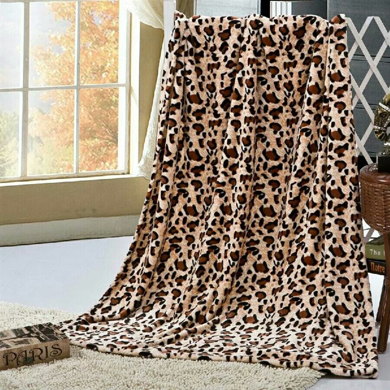 豹纹冬季加厚保暖毯子法兰绒毛毯珊瑚绒毛巾被午睡毯盖毯床单单件