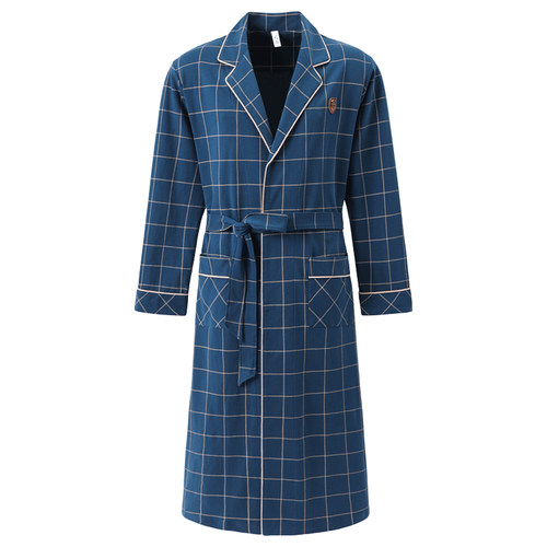 新款全棉高档男浴袍男士纯棉长款秋季睡衣薄款家居服春秋长袖睡袍