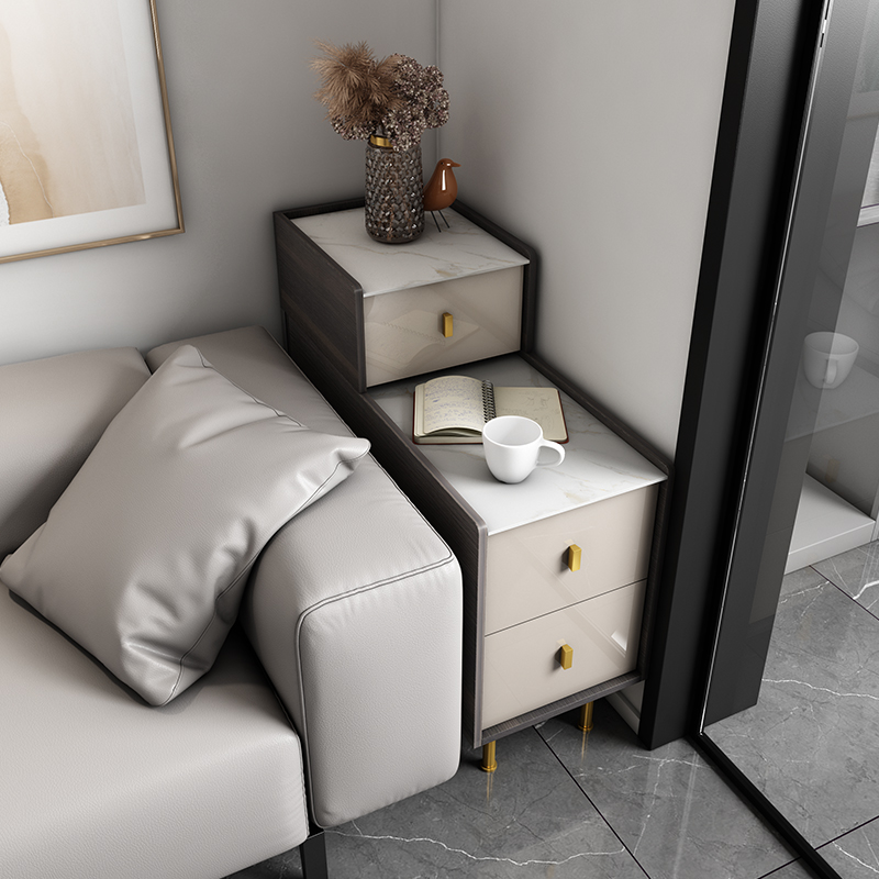 意式轻奢沙发边几岩板茶几家用伸缩客厅侧边柜小户型收纳储物角几