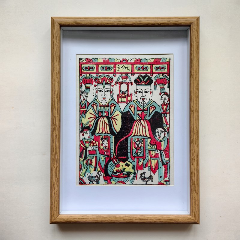 非遗传统手工凤翔木版年画老年画装饰画财神灶王土地公实木摆台