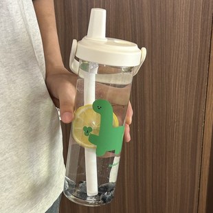 高硼硅大容量奶茶玻璃水杯子新款2025女生小恐龙粗吸管高颜值便携