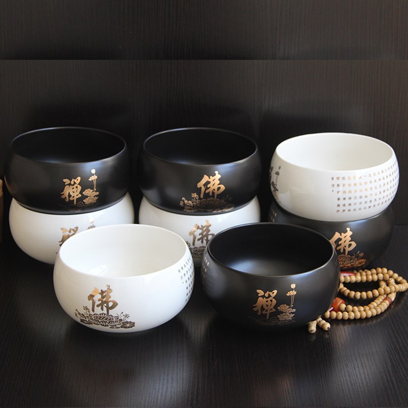碗钵黑色深碗陶瓷佛禅莲花黄钵盂僧居士佛文化素食碗圆钵白瓷青瓷