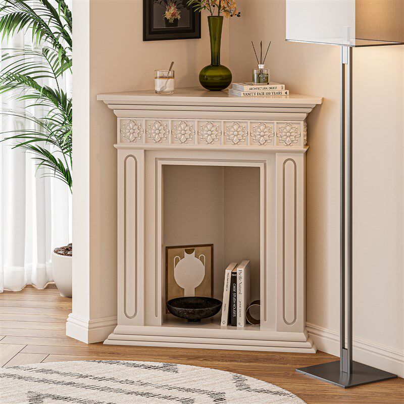 谷及 法式简约三角雕花壁炉客厅玄关角落边柜装饰靠墙置物架