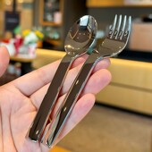 出口单便捷勺儿童1810不锈钢勺子短叉子吃饭叉勺水果宝宝汤羹汤匙