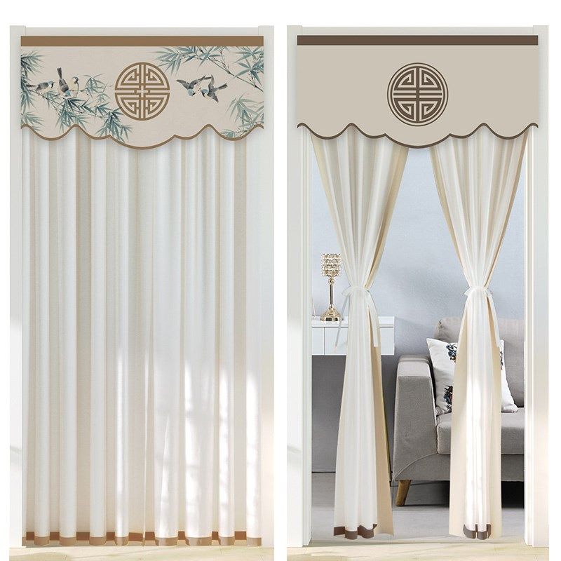 新中式门帘免打孔防蚊夏季蕾丝网红纱帘布艺家用卧室隔断空调挡风