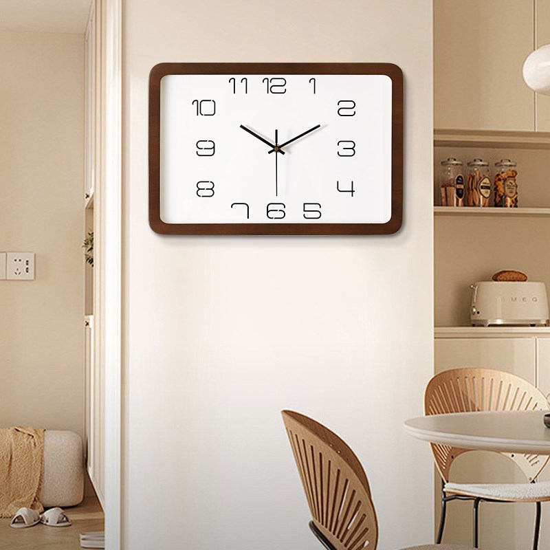实木挂钟长方形2024新款客厅静音家用新中式钟表简约日式个性时钟