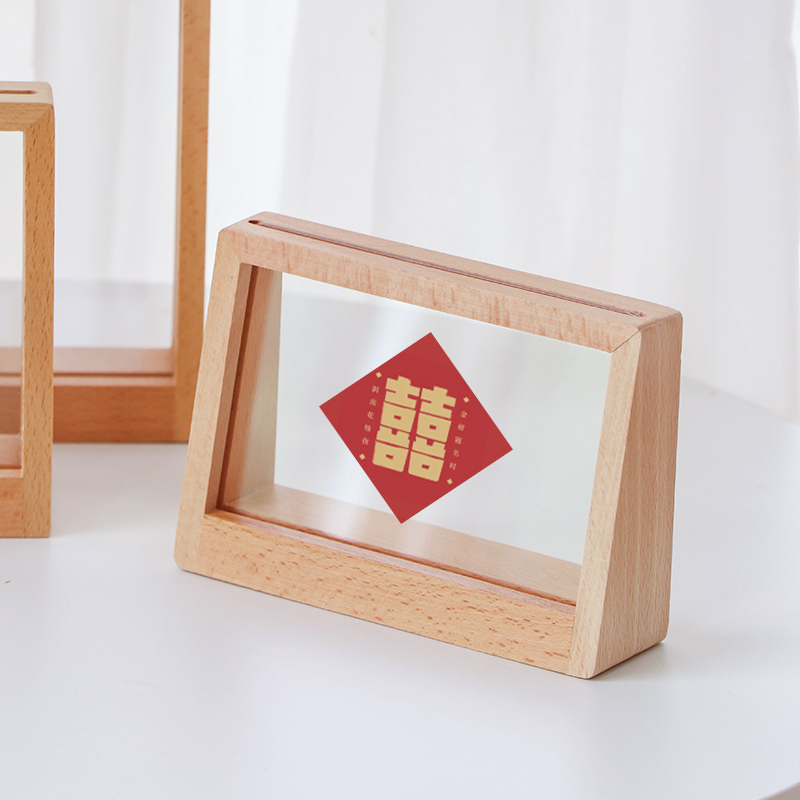 实木榉木相框摆台6寸7寸8寸情侣照片定制相册架合影logo刻字纪念