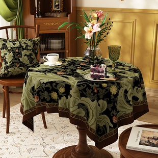棉麻桌布防水圆形餐桌桌垫美式花卉餐桌垫茶几遮盖布桌子布防烫垫