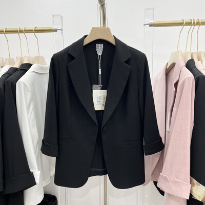 亿芯小西服外套女9028夏季修身显瘦七分袖西装百搭纯色一粒扣外搭
