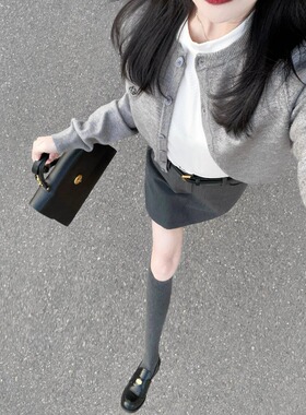 灰色圆领针织衫外套女夏季外搭开衫短款披肩罩衫百搭防晒长袖上衣