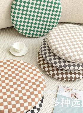 繁花似锦法式奶风棋格TTT形盘坐垫餐厅吧台长椅垫榻榻米油圆软垫