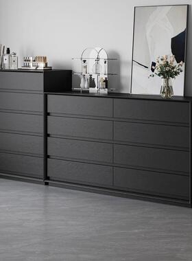 现代简黑色实木六斗柜KIV北欧尾极八简约卧室储物收纳床抽屉柜组