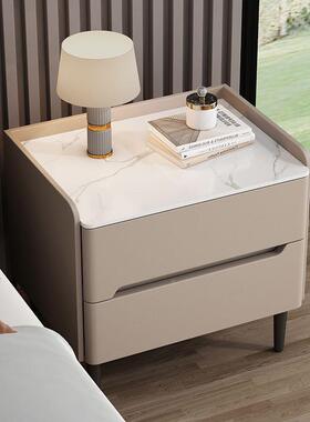 实木头柜家用轻奢床小代型卧室高级简约现床边柜新款皮质收纳D845