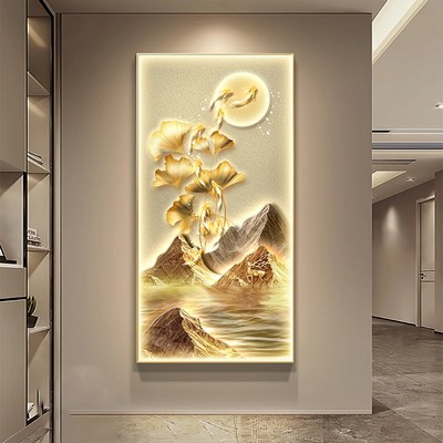 走廊玄关装饰画轻奢高级感2024新款旭日东升过道尽头挂画带灯壁画