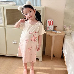 女童睡裙纯棉a类夏季短袖薄款小女孩公主风睡衣裙宝宝儿童家居服