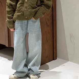 女童加绒牛仔裤裤子窄版阔腿裤2024秋冬新款童装直筒裤儿童一体绒