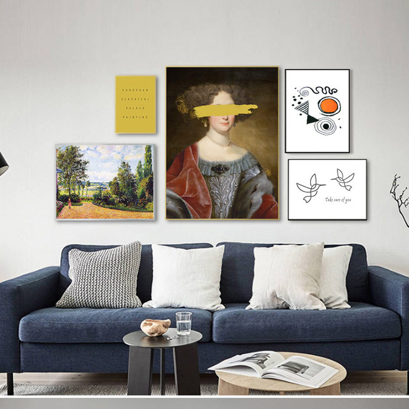 沙发背景墙复古壁画客厅装饰画北欧组合挂画抽象图案创意墙画装饰