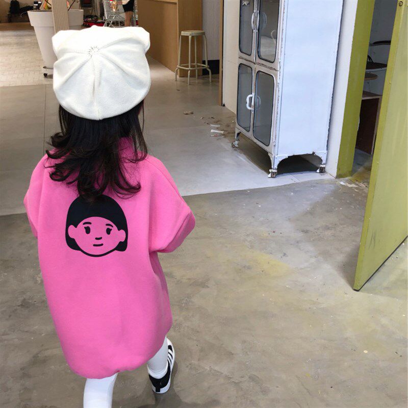 女童中长款加绒套头卫衣连衣裙胖儿童宝宝长袖洋气宽松潮冬装裙子