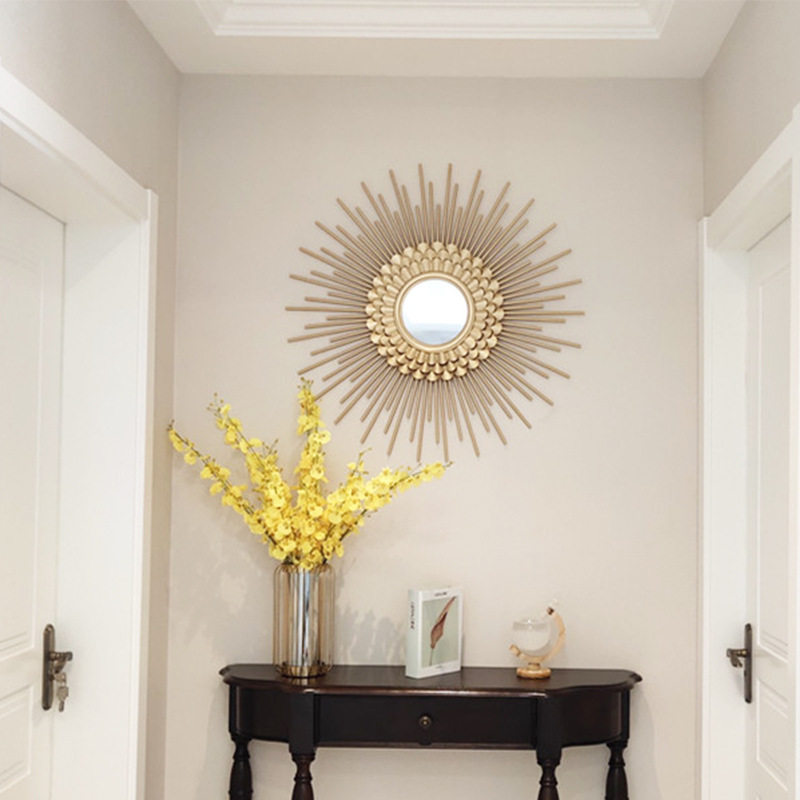 轻奢客厅沙发背景墙饰玄关装饰镜墙壁挂饰奢铁艺挂件金属太阳壁饰