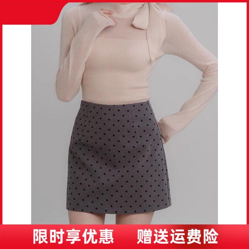 短款灰色波点半身裙女春季新款高腰显瘦a字裙大码复古包臀短裙子