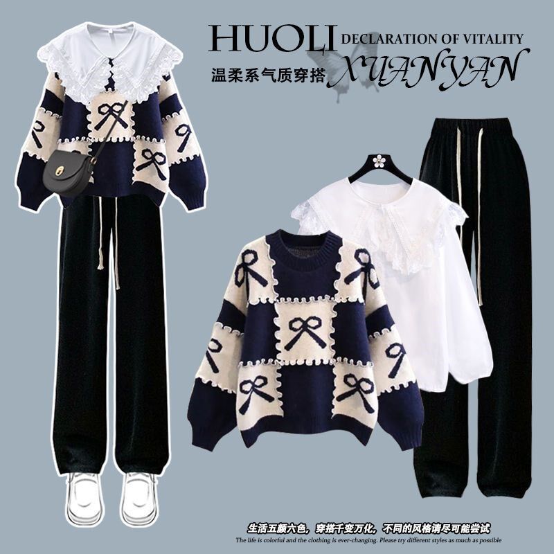 15少女秋冬甜酷毛衣衬衫13岁一整套初中学生14-17女孩休闲裤套装