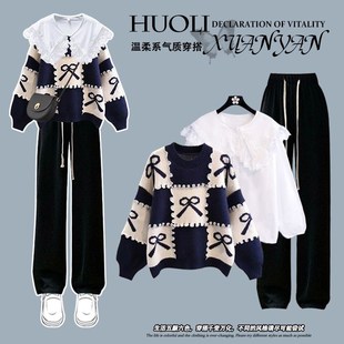 15少女秋冬甜酷毛衣衬衫13岁一整套初中学生14-17女孩休闲裤套装