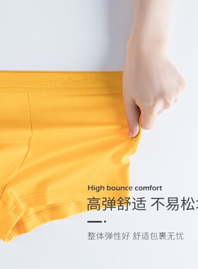 黄色男士内裤纯棉男平角裤加肥加大胖子透气舒适中腰四角短裤衩