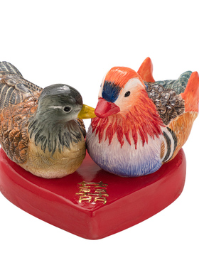 鸳鸯陶瓷婚庆礼品永结同心百年好合家居婚房装饰摆件送礼中式手工